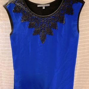 Beautiful bright blue and black lace detail top